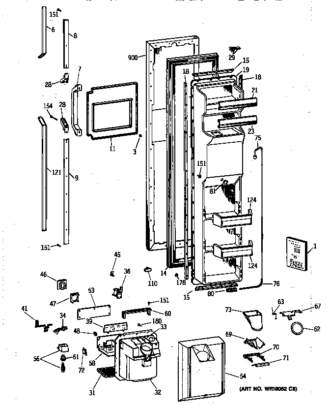 GE TFX27PRXFBB freezer door diagram
