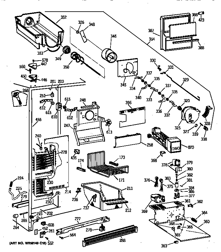 GE TFX27PRXFBB freezer section diagram