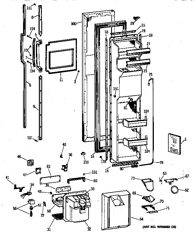 GE TFX27ZRXFAA freezer door diagram
