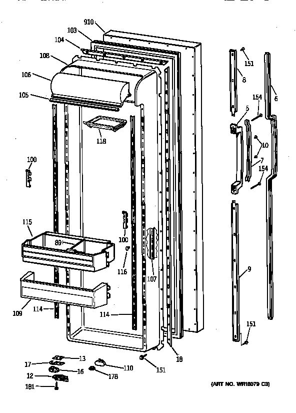 GE TFX27ZRXFAA fresh food door diagram