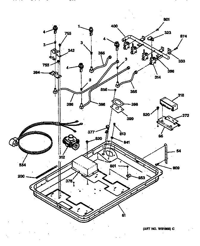GE JGP336WEV1WW gas & burner parts diagram
