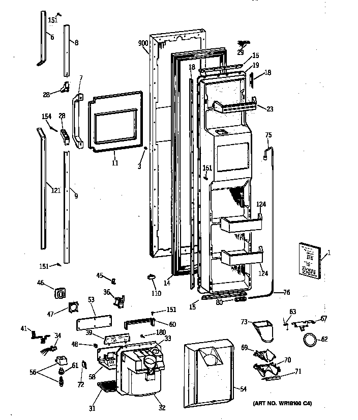 GE TPX21PRXFBB freezer door diagram
