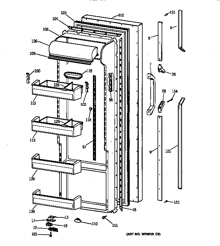GE TPX21PRXFBB fresh food door diagram