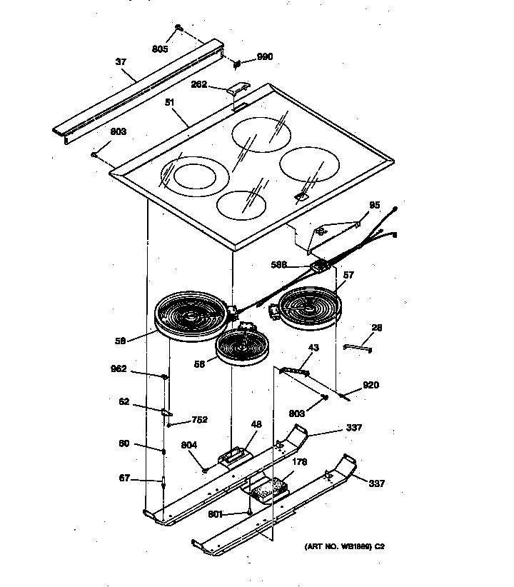 GE JCSP39WW1WW cooktop diagram