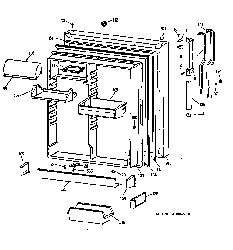GE TBX19VAZBRAA fresh food door diagram