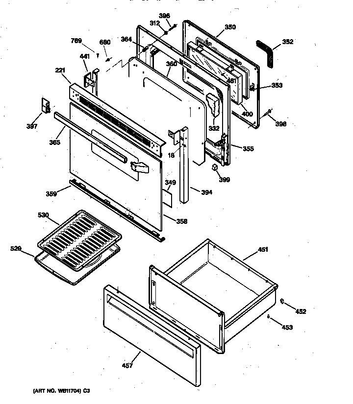 GE JBP24BY1 door & drawer parts diagram