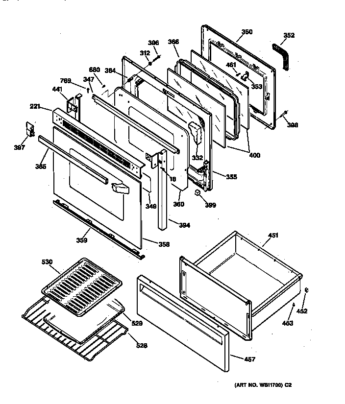 GE JBP30BA1 door & drawer parts diagram