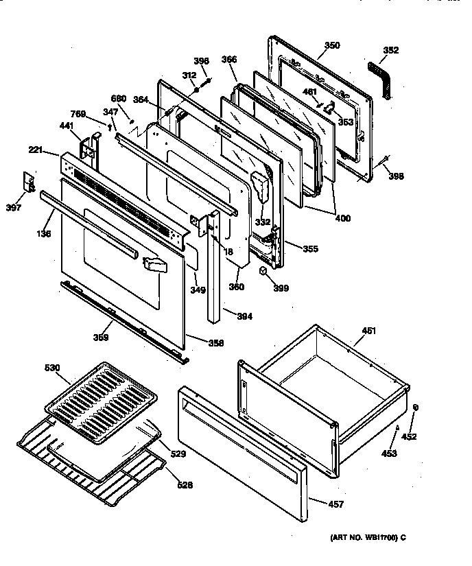 GE JBP48AA1 door & drawer parts diagram