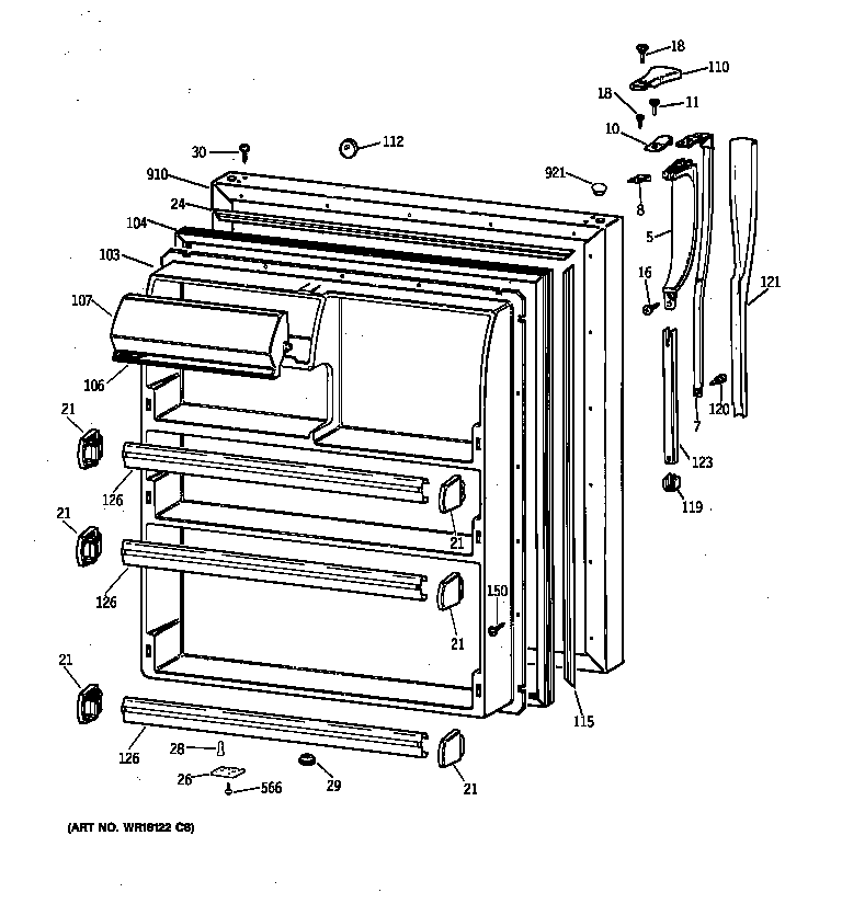 GE MTX21DIZBRWW fresh food door diagram