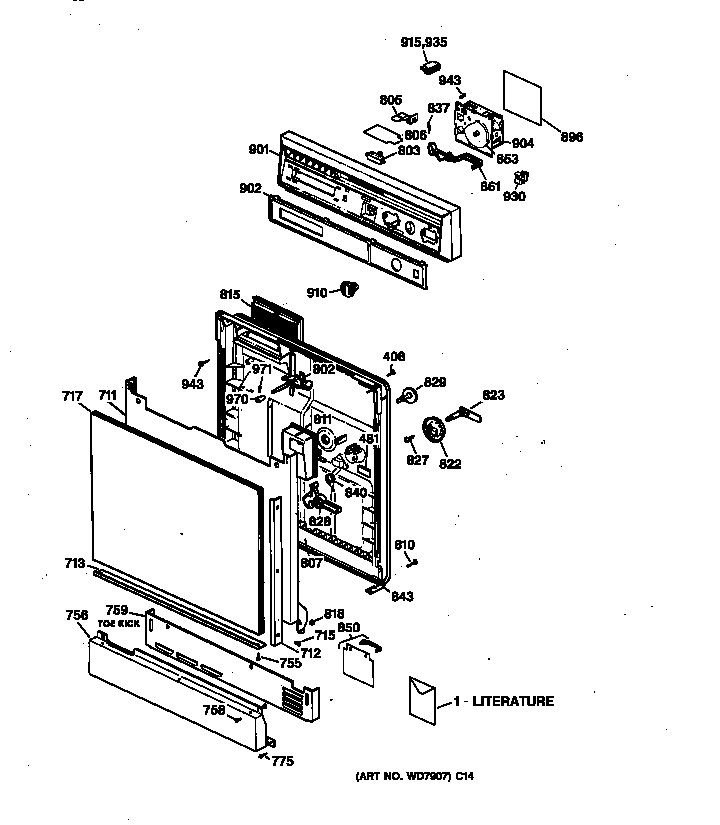 GE PSD100X-72WH escutcheon & door assembly diagram