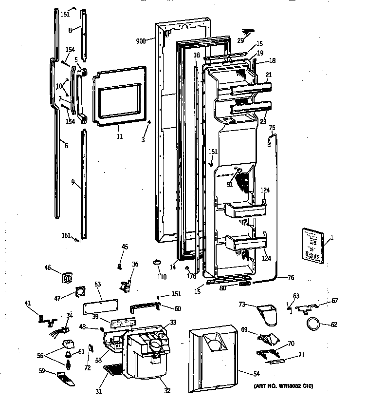 GE MSG27DHZBWW freezer door diagram