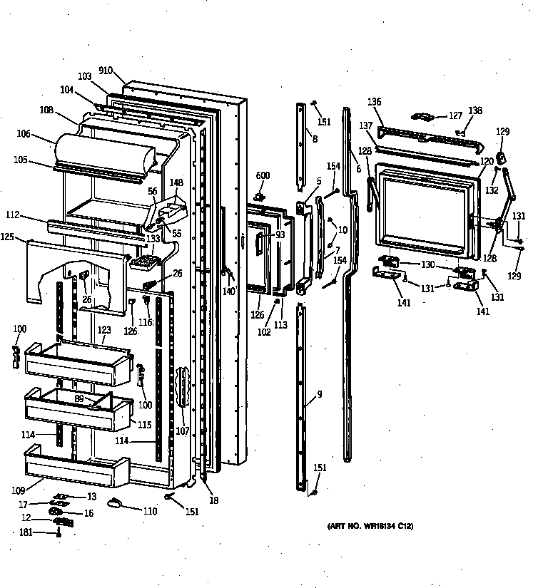 GE MSG27DHZBWW fresh food door diagram