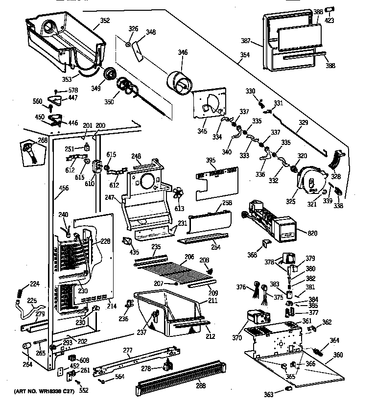 GE MSG27DHZBWW freezer section diagram