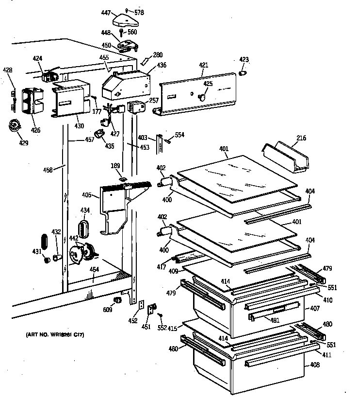 GE MSX22GAZBWW fresh food section diagram
