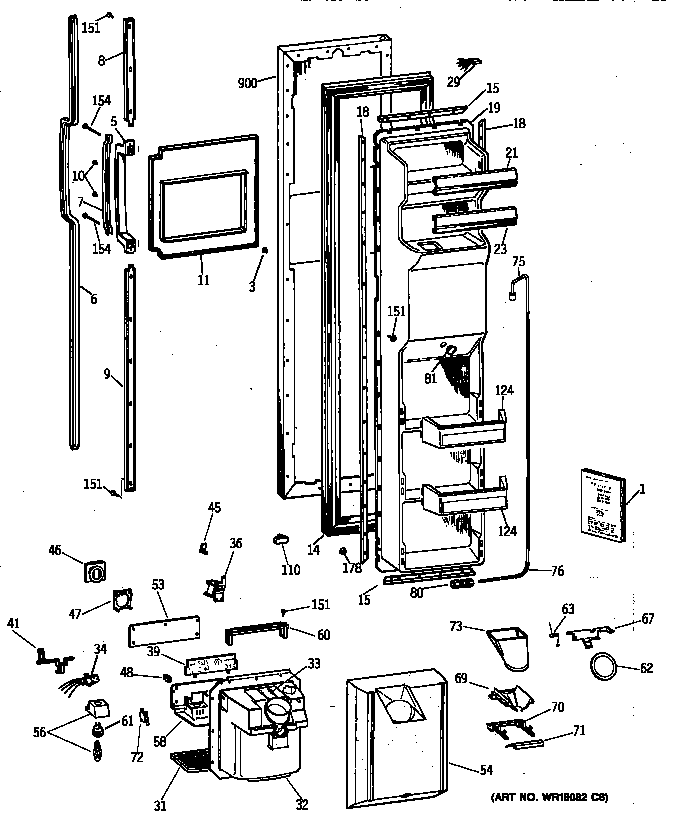 GE MSX27DRXFWW freezer door diagram