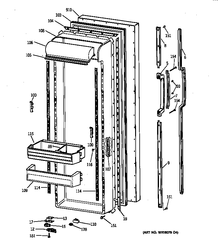 GE MSX27DRXFWW fresh food door diagram