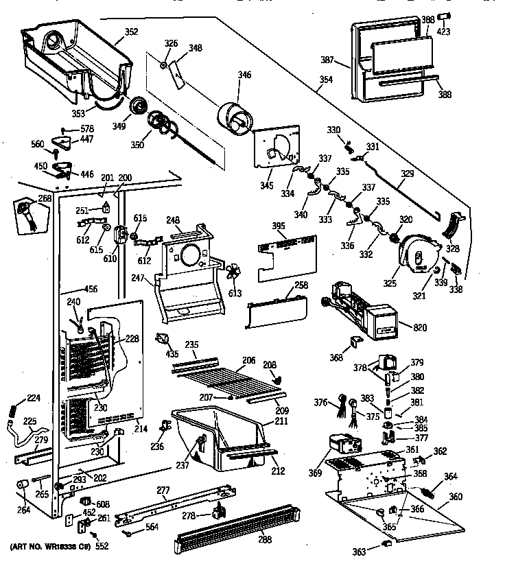 GE MSX27DRXFWW freezer section diagram