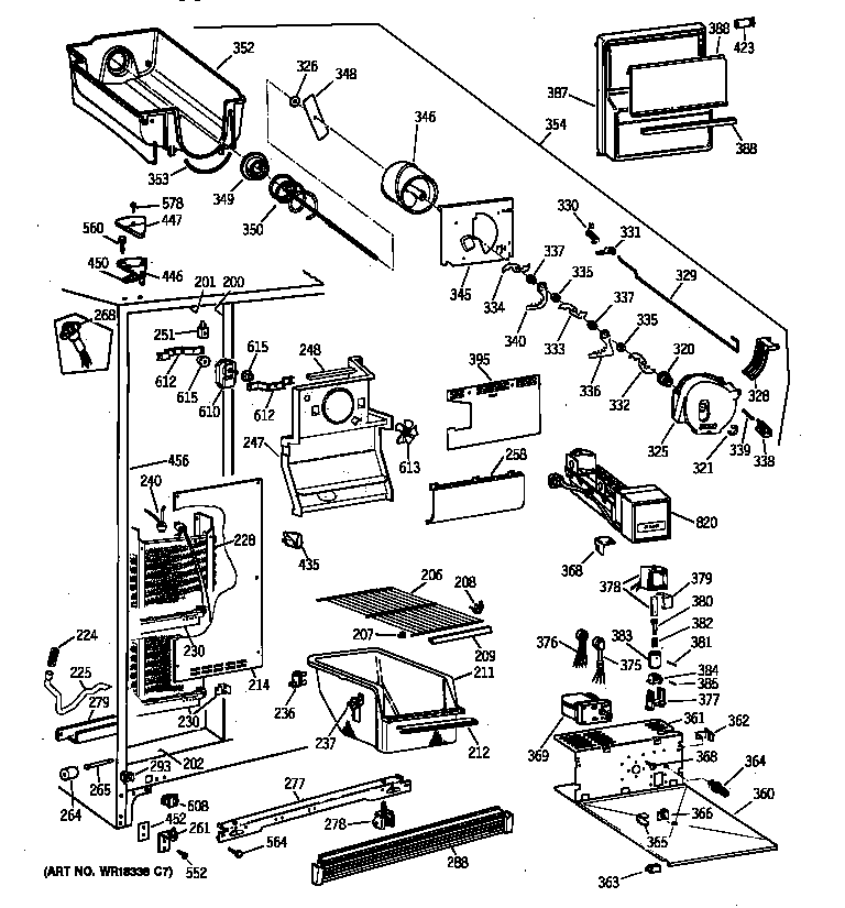 GE MSX22GRZBWW freezer section diagram