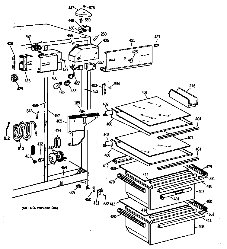 GE MSX22GRZBWW fresh food section diagram