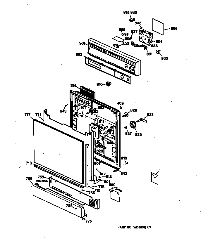 GE PSD100X-73WH escutcheon & door assembly diagram
