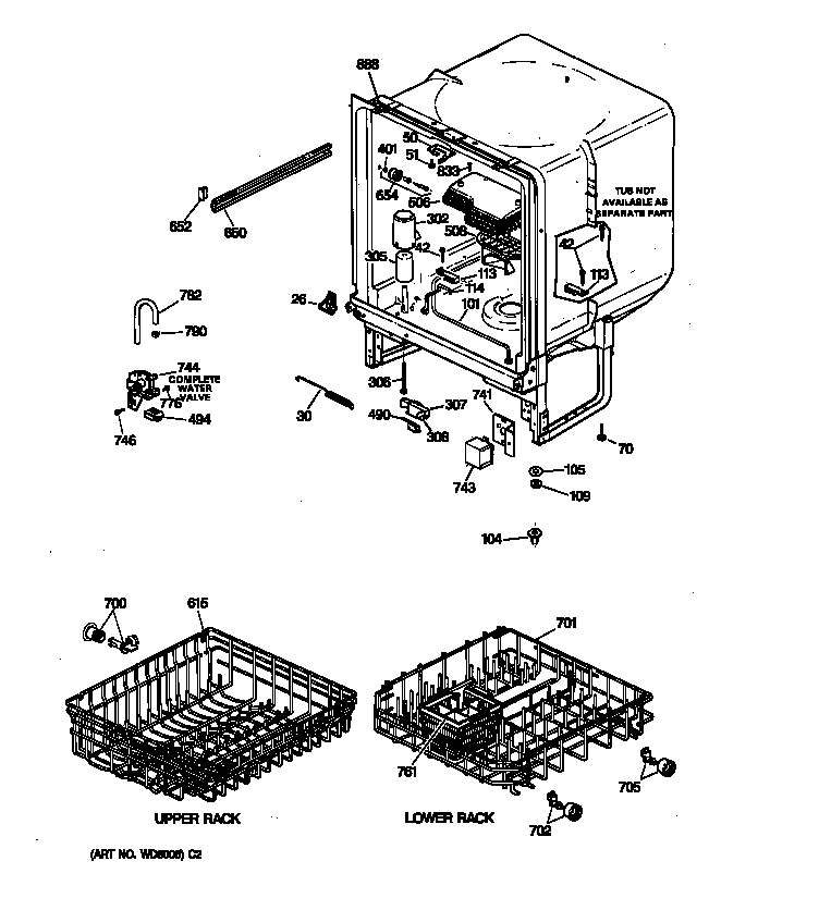 GE PSD100X-73WH body parts diagram