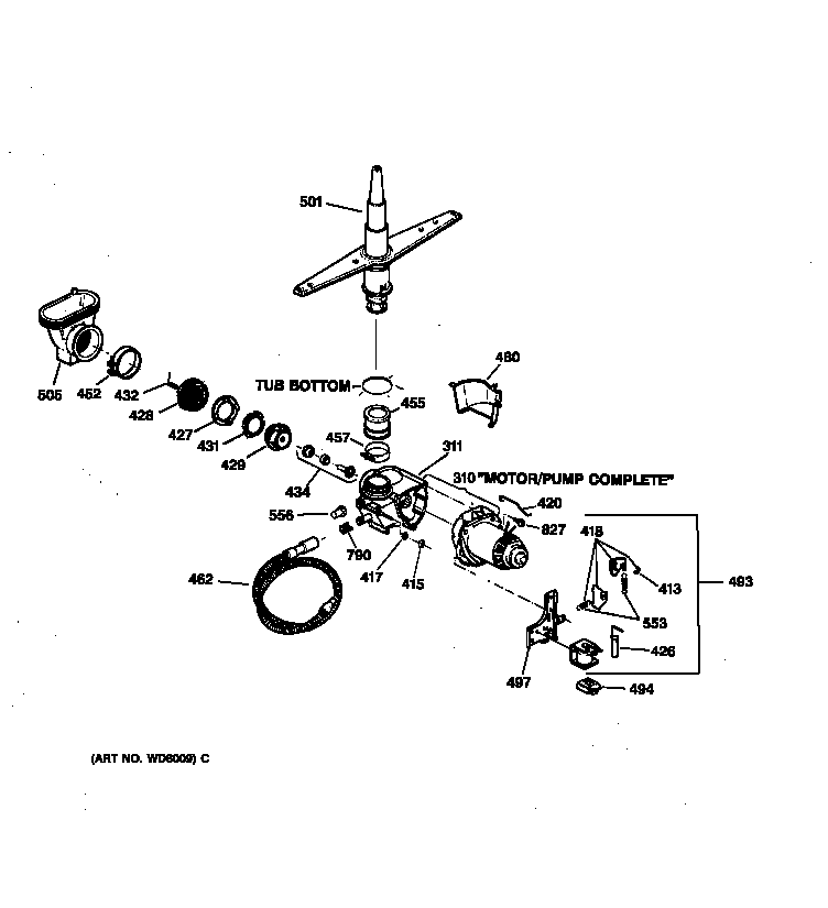 GE PSD100X-73WH motor-pump mechanism diagram
