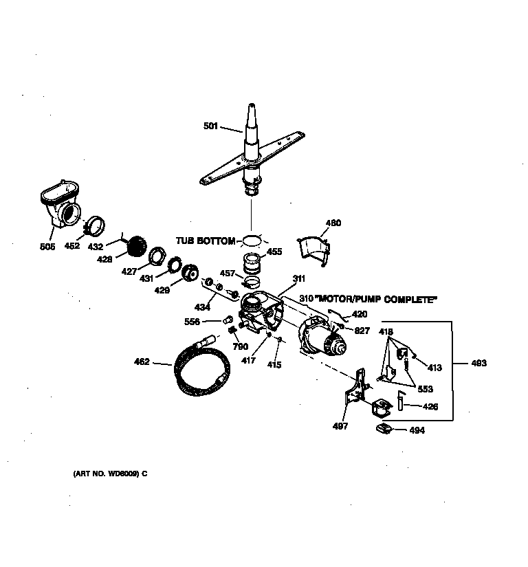 GE PSD200X-73BA motor-pump mechanism diagram