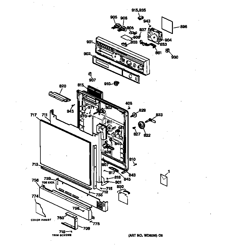 GE PSD900X-73BA escutcheon & door assembly diagram