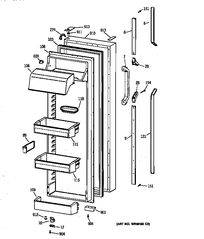 GE TFK30PRZAAA fresh food door diagram