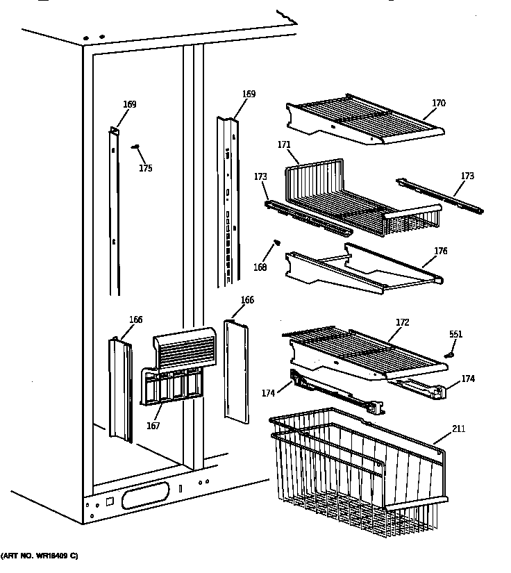 GE TFK30PRZAAA freezer shelves diagram