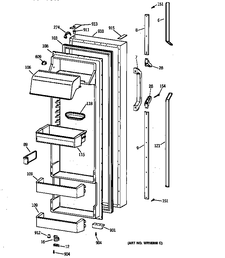 GE TPK24PRZAWW fresh food door diagram