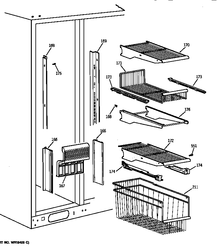 GE TPK24PRZAWW freezer shelves diagram
