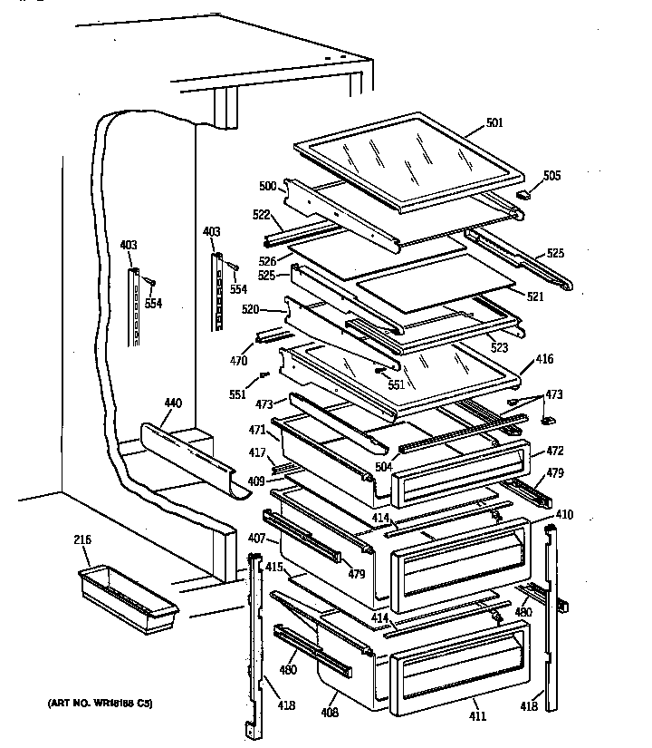 GE TPK24PRZAWW fresh food shelves diagram