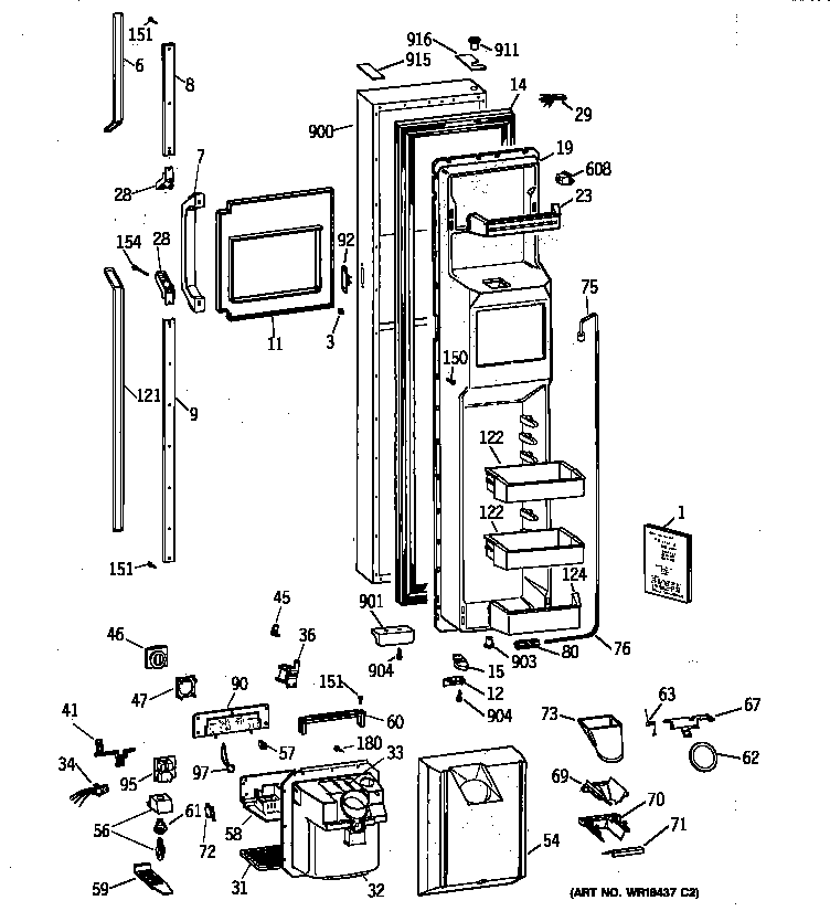 GE TPK24PFZAAA freezer door diagram