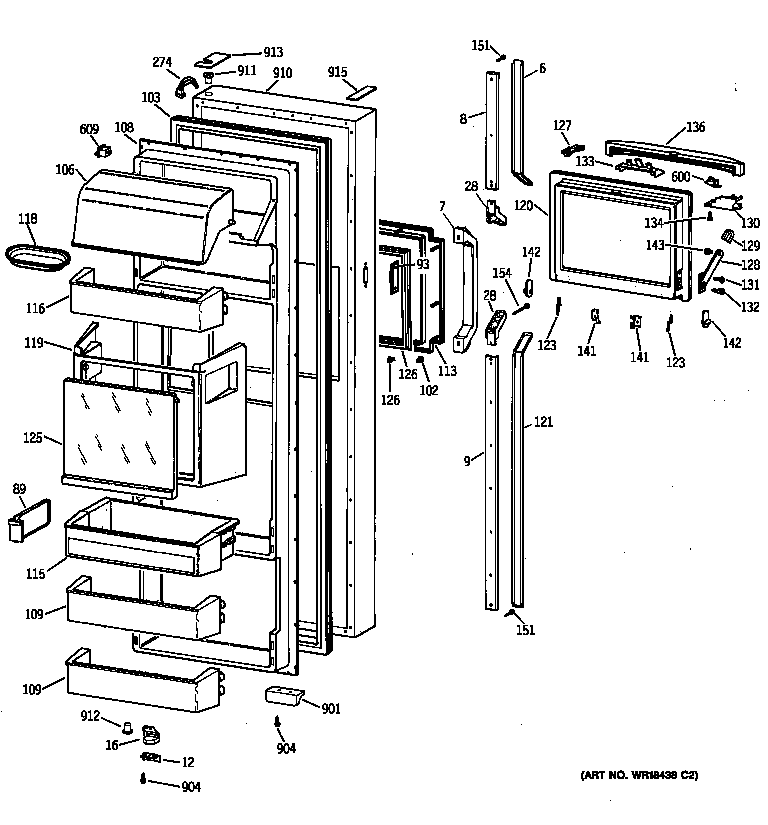 GE TPK24PFZAAA fresh food door diagram