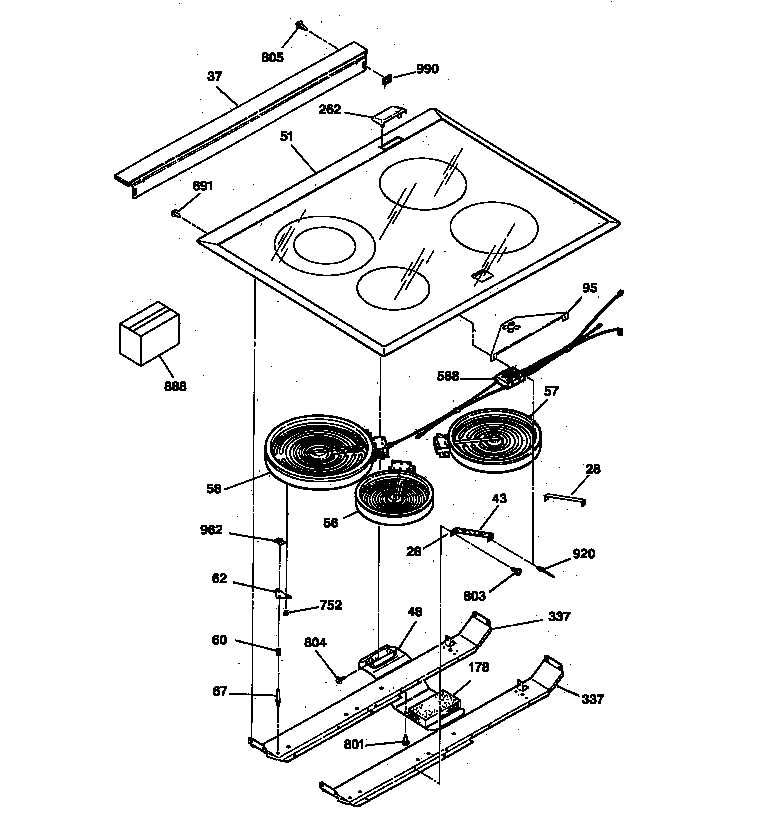 GE JSP40BW2BB cooktop diagram