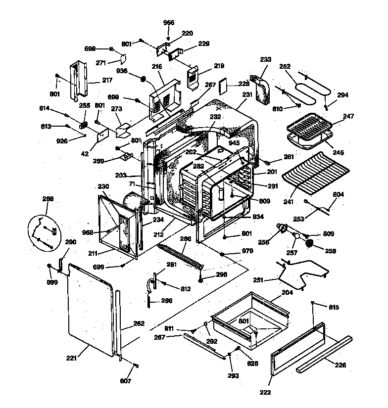 GE JSP40BW2BB body parts diagram