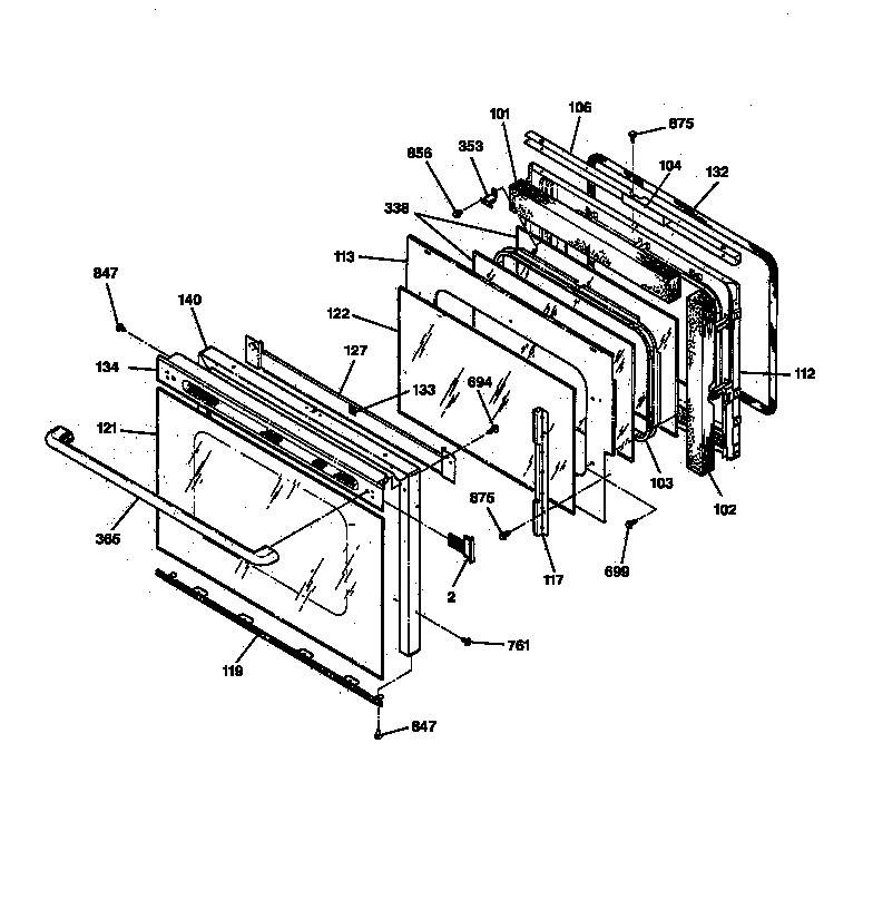 GE ZET737BW2BB oven door diagram