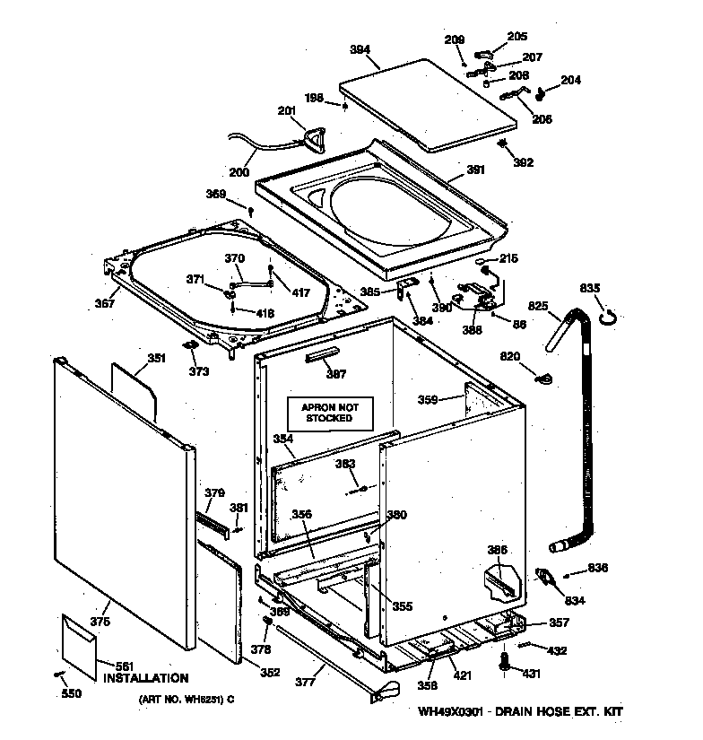 GE WPSF4170V0WW cabinet, cover & front panel diagram