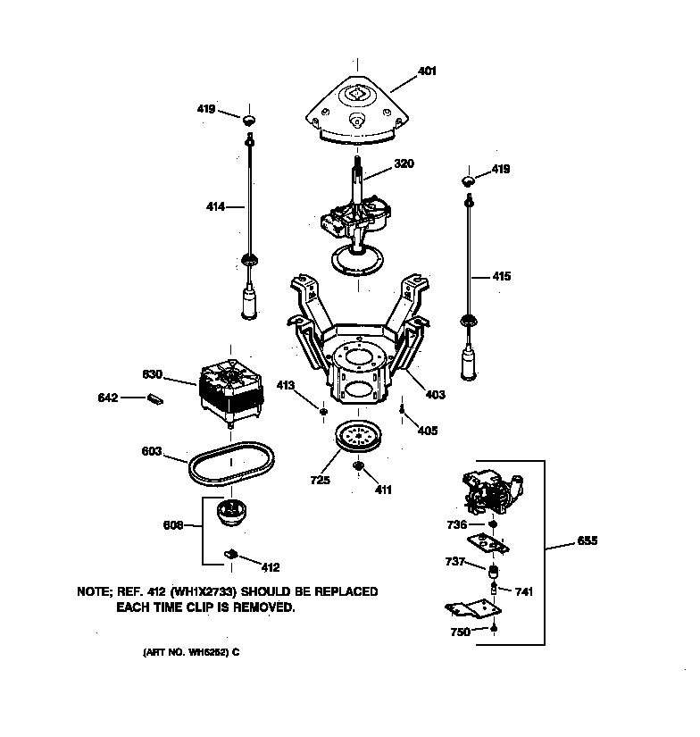 GE WPSF4170V0WW suspension, pump & drive components diagram