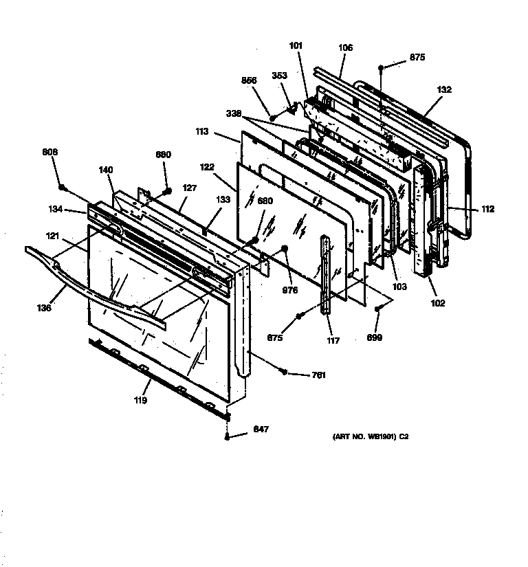 GE JCTP17BW2BB oven door diagram