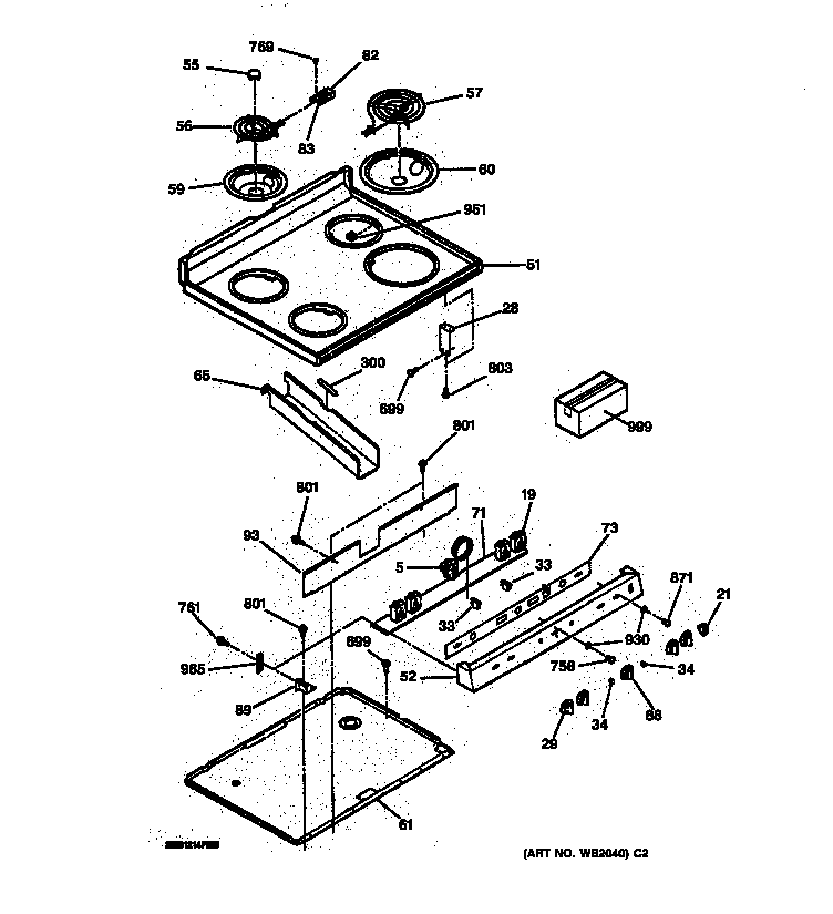 GE JBS05Y2WH control panel & cooktop diagram