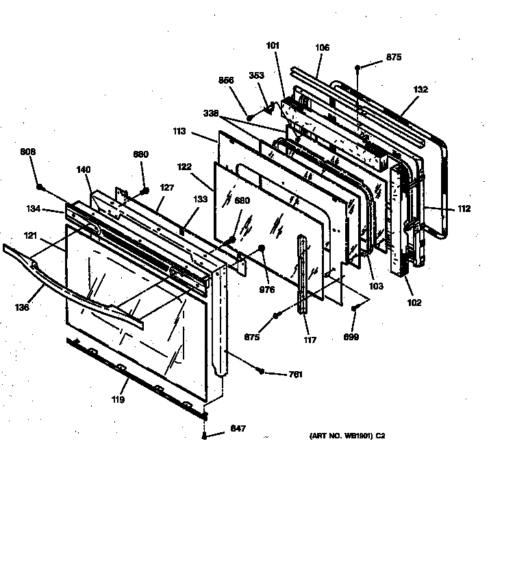 GE JTP56WW2WW oven door diagram