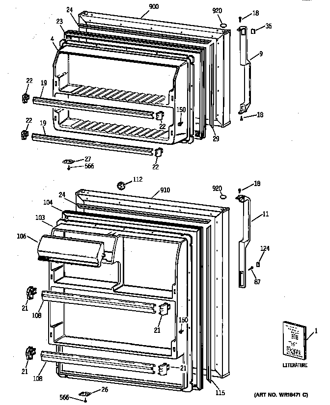 GE TBX14SIZDRWH doors diagram