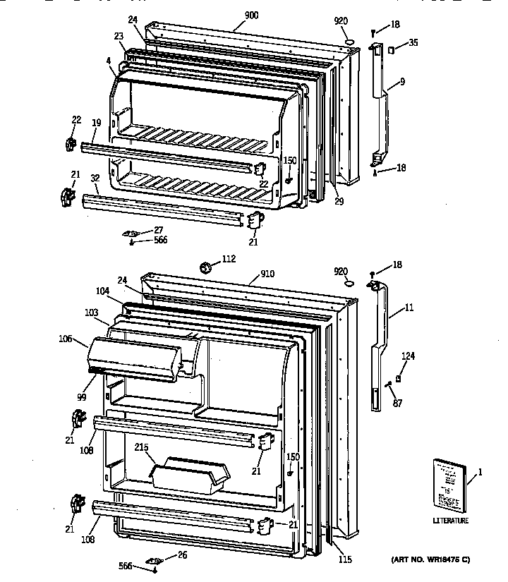 GE TBT18TAYERAD doors diagram