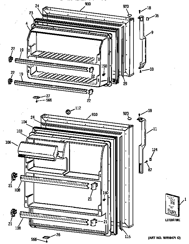 GE TBX14SIZELWH doors diagram