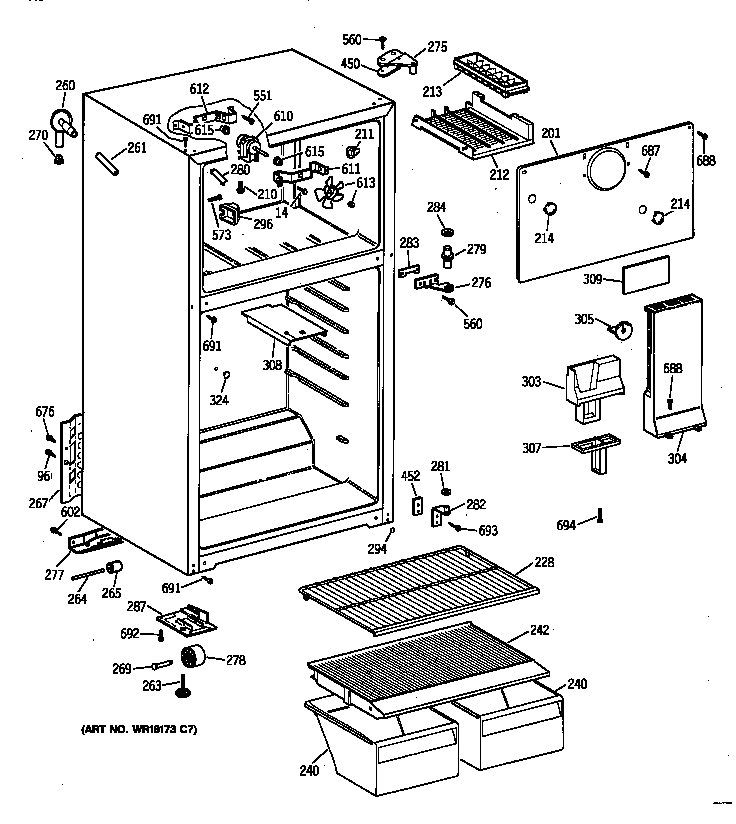 GE TBT16SAZCRAD cabinet diagram