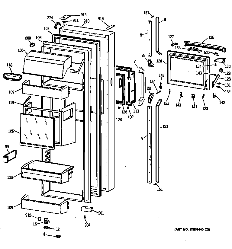 GE TFX30PBZABB fresh food door diagram