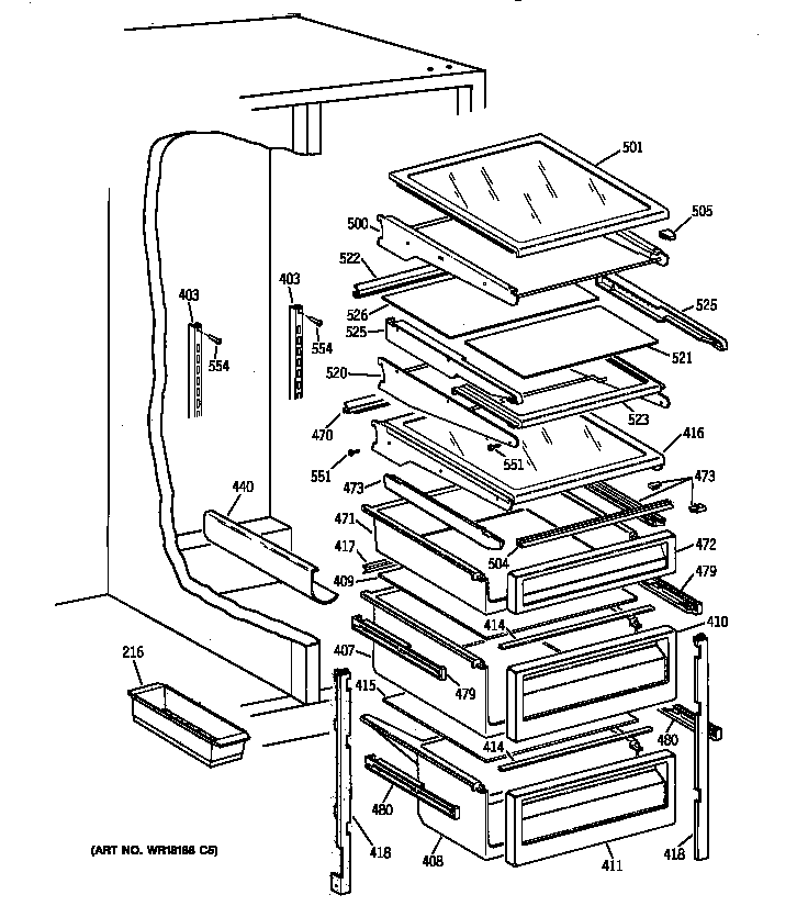 GE TFX30PBZABB fresh food shelves diagram