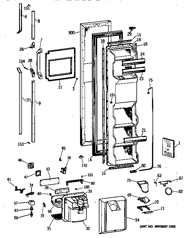 GE TFX22PPZBBB freezer door diagram